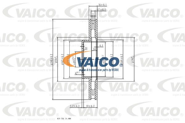 Disque de frein VAICO V20-40043 (Vendu à l'unité)