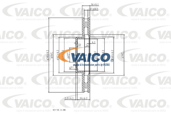 Disque de frein VAICO V20-40044 (Vendu à l'unité)