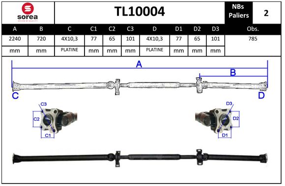 Arbre de transmission d'entraînement essieux SEEAC TL10004