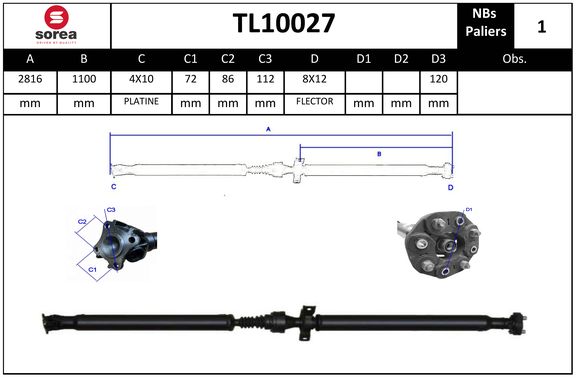 Arbre de transmission d'entraînement essieux SEEAC TL10027