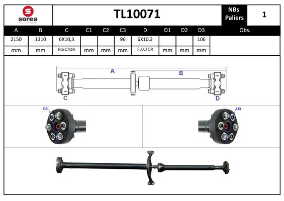 Arbre de transmission d'entraînement essieux SEEAC TL10071