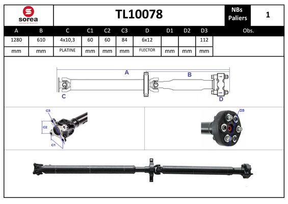 Arbre de transmission d'entraînement essieux SEEAC TL10078