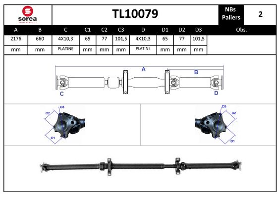 Arbre de transmission d'entraînement essieux SEEAC TL10079