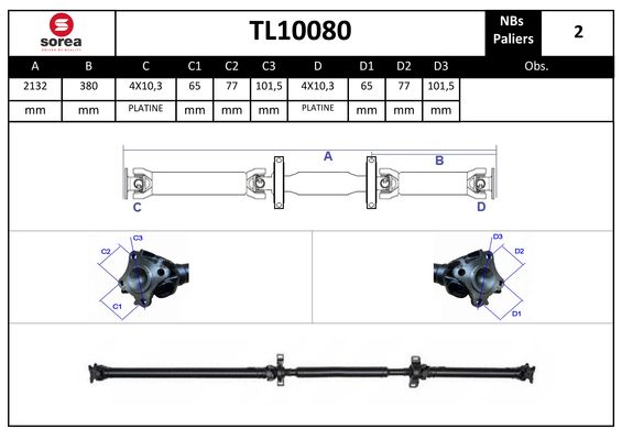 Arbre de transmission d'entraînement essieux SEEAC TL10080