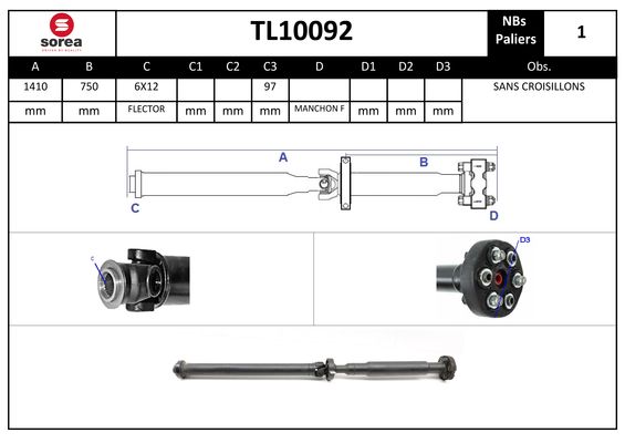 Arbre de transmission d'entraînement essieux SEEAC TL10092