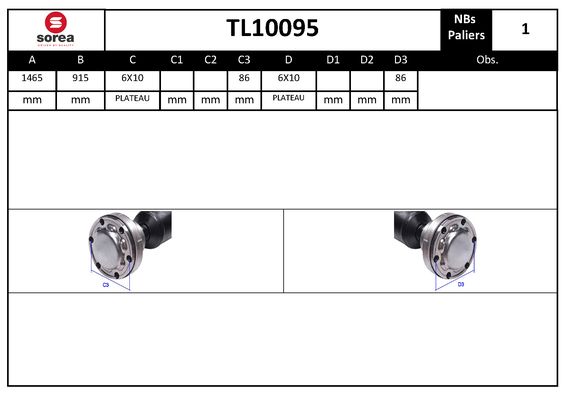 Arbre de transmission d'entraînement essieux SEEAC TL10095