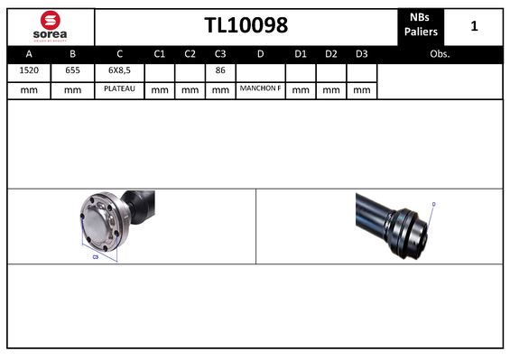 Arbre de transmission d'entraînement essieux SEEAC TL10098