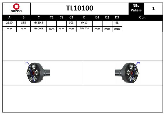 Arbre de transmission d'entraînement essieux SEEAC TL10100