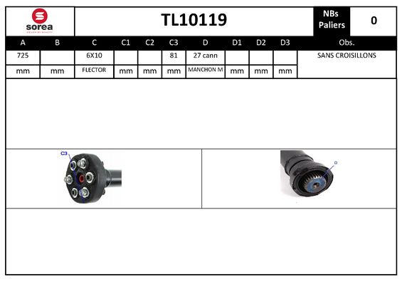 Arbre de transmission d'entraînement essieux SEEAC TL10119