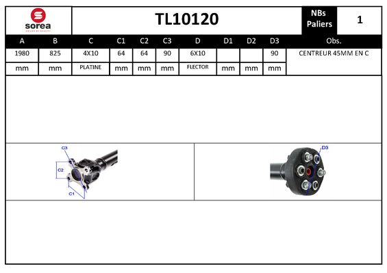 Arbre de transmission d'entraînement essieux SEEAC TL10120