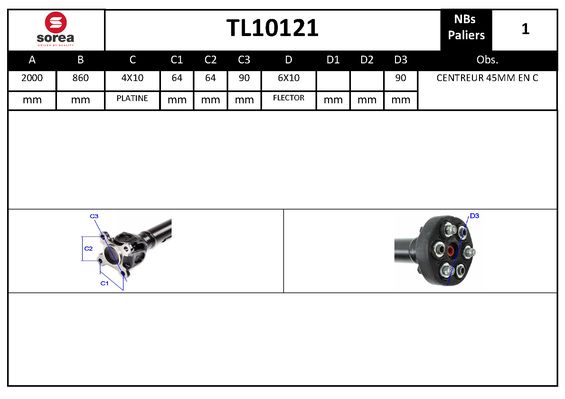 Arbre de transmission d'entraînement essieux SEEAC TL10121