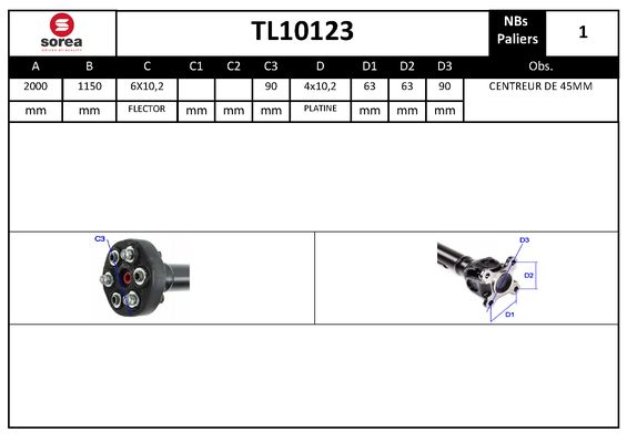 Arbre de transmission d'entraînement essieux SEEAC TL10123
