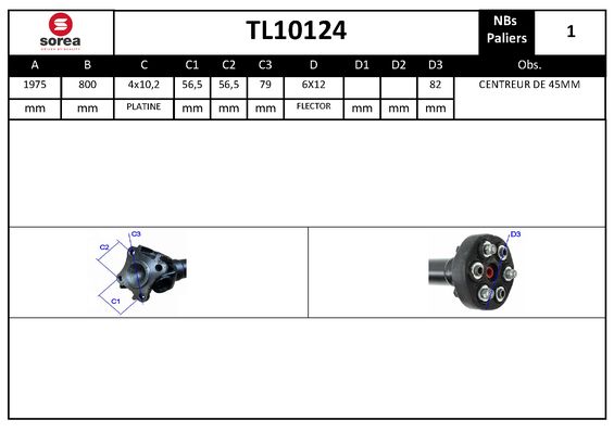 Arbre de transmission d'entraînement essieux SEEAC TL10124