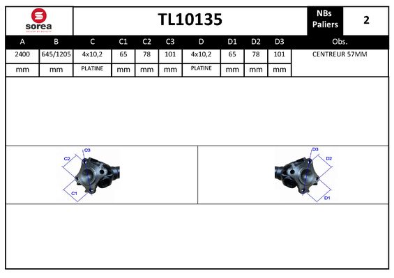 Arbre de transmission d'entraînement essieux SEEAC TL10135
