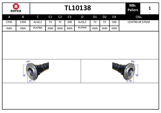 Arbre de transmission d'entraînement essieux SEEAC TL10138