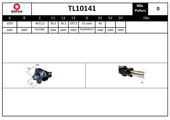 Arbre de transmission d'entraînement essieux SEEAC TL10141
