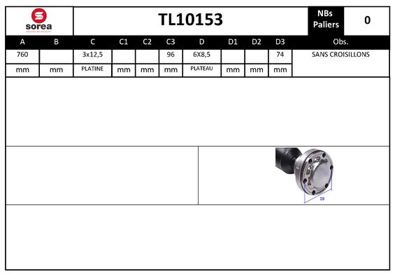 Arbre de transmission d'entraînement essieux SEEAC TL10153
