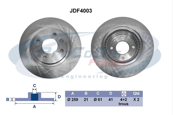 Jeu de 2 disques de frein PROCODIS FRANCE JDF4003