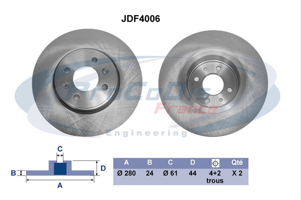 Jeu de 2 disques de frein PROCODIS FRANCE JDF4006