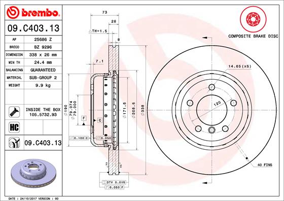 Disque de frein composite BREMBO 09.C403.13 (Vendu à l'unité)