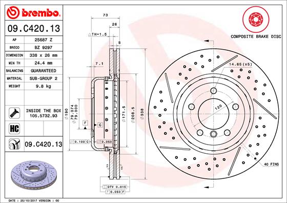 Disque de frein composite BREMBO 09.C420.13 (Vendu à l'unité)