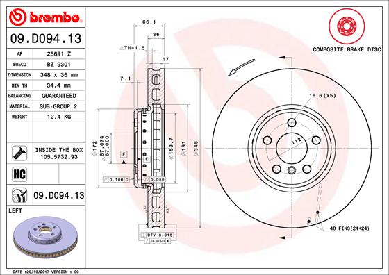 Disque de frein composite BREMBO 09.D094.13 (Vendu à l'unité)