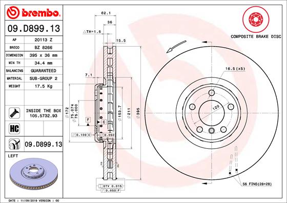 Disque de frein composite BREMBO 09.D899.13 (Vendu à l'unité)