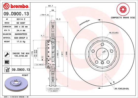 Disque de frein composite BREMBO 09.D900.13 (Vendu à l'unité)