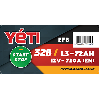 YETI - Batterie voiture 12V Start & Stop 72AH 720A L3 (n°32B)