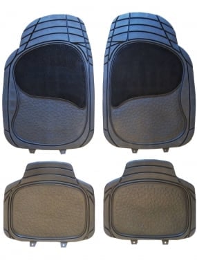 Lot de 4 tapis Olympe noir en caoutchouc/moquette