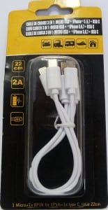 Câble USB pour Iphone 5/6 et micro USB et USBC de 22 cm