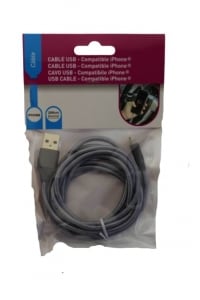 Câble USB textile gris pour Iphone 5/6 de 2 m (2.4A)