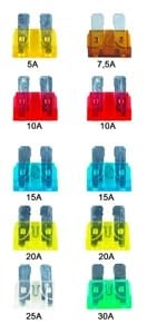 Lot de 10 fusibles standard 5-7/5-10-15-20-25-30A