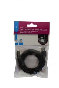 Câble USB textile noir avec micro USB de 2 m (2.4A)