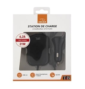 Allume cigare avec charge 4 usb et cable