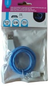 Câble USB lumineux bleu avec USB de 1 m