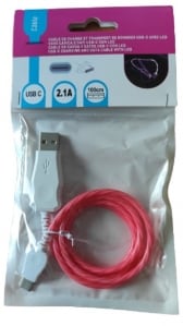 Câble USB lumineux rouge avec USBC de 1 m