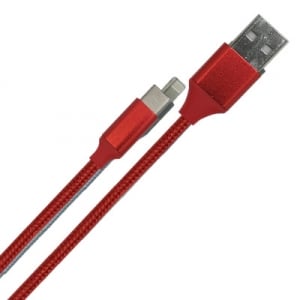 Câble USB textile rouge avec USBC de 2 m (2.4A)