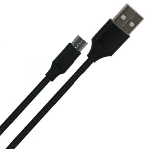 Câble USB textile noir avec micro USB de 2 m (2.4A)