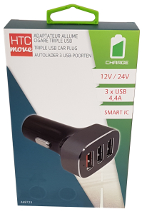 Prise allume cigare avec 3 USB HTC (4A)