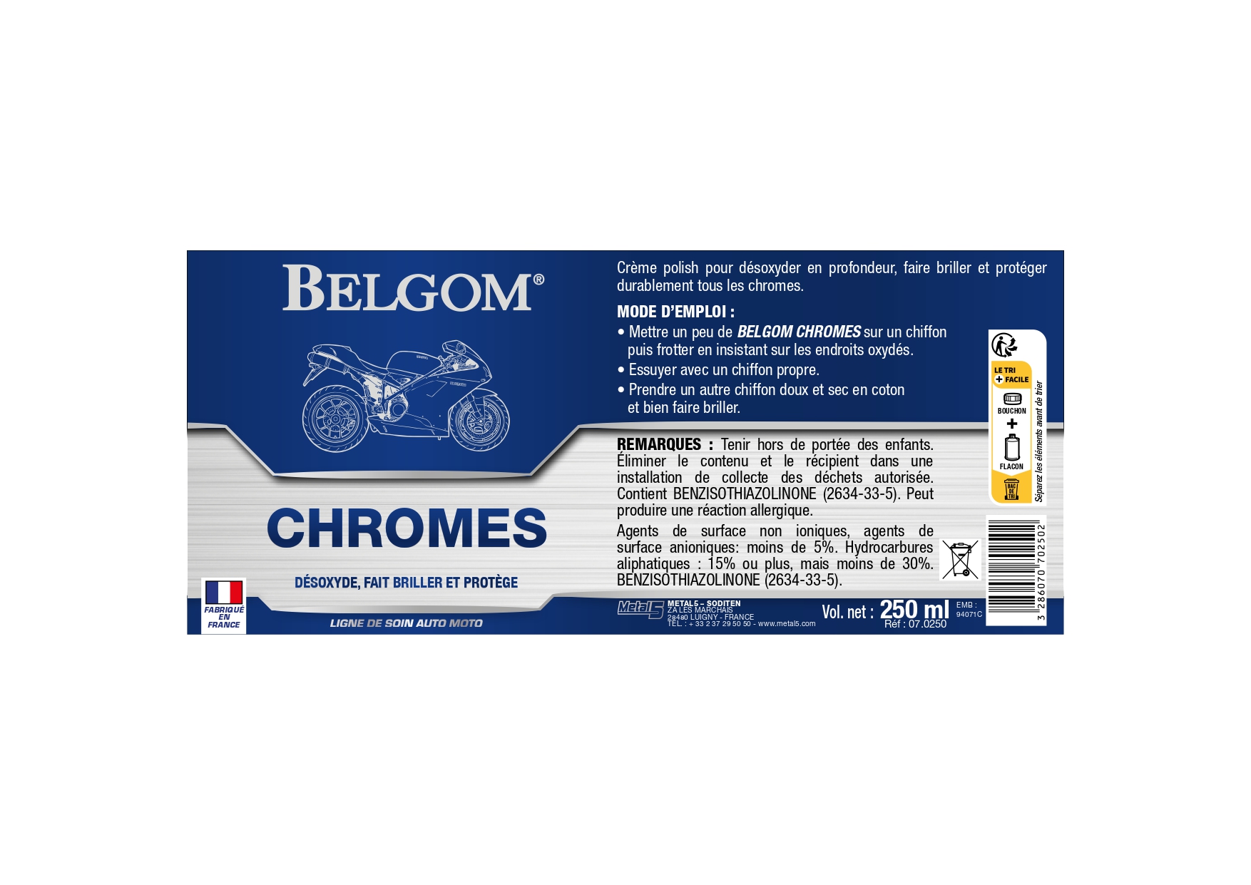 Nettoyant BELGOM chrome 250 ml AUTO/MOTO/QUAD
