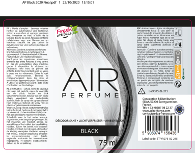 Désodorisant spray vaporisateur air parfum black 75 ml