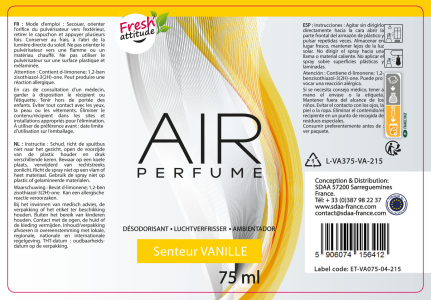 Désodorisant spray vaporisateur air parfum vanille 75 ml