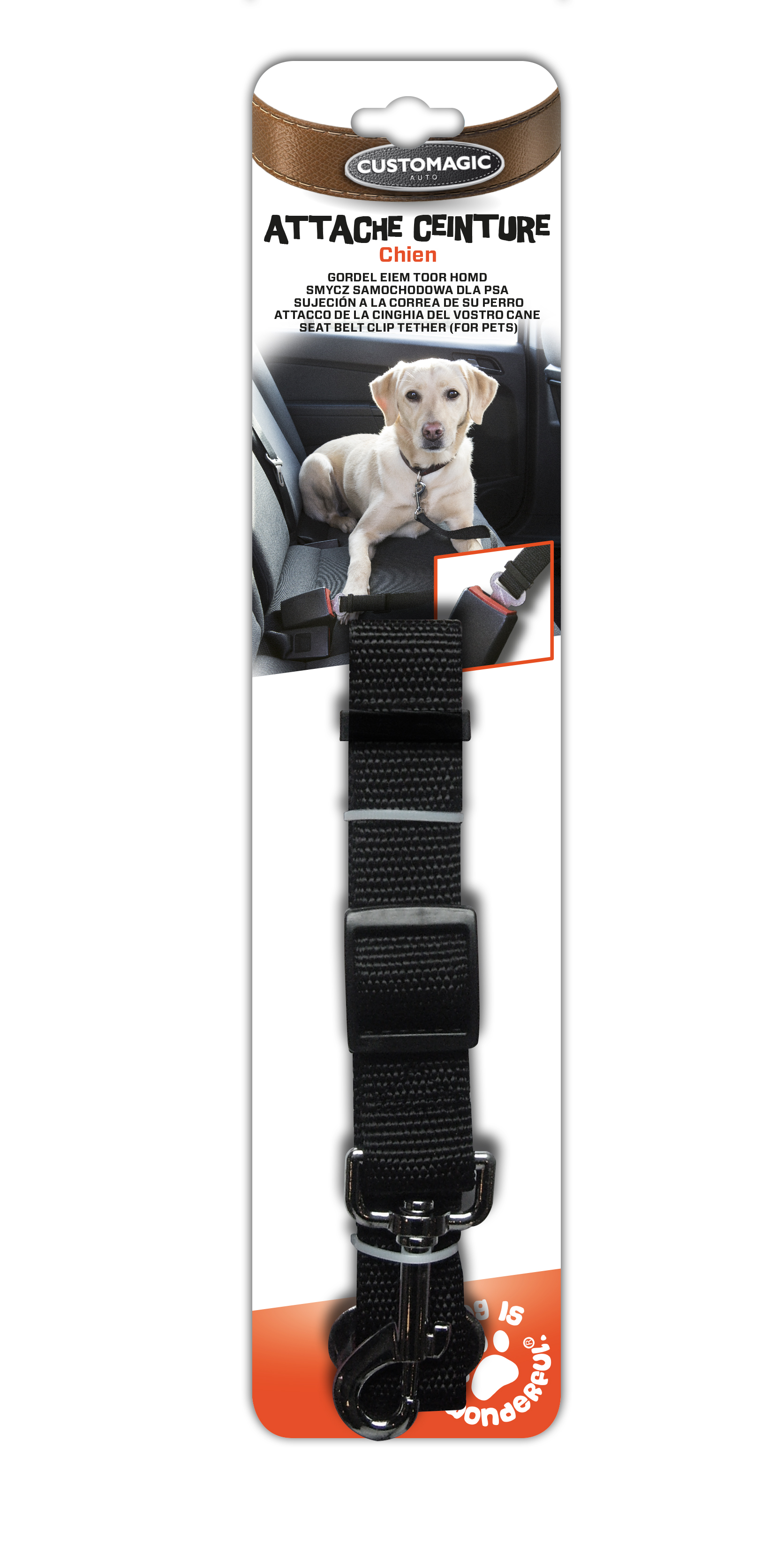 Attache ceinture pour chien en polyamide CUSTOMAGIC (Longueur ajustable  40-65 cm) pas cher