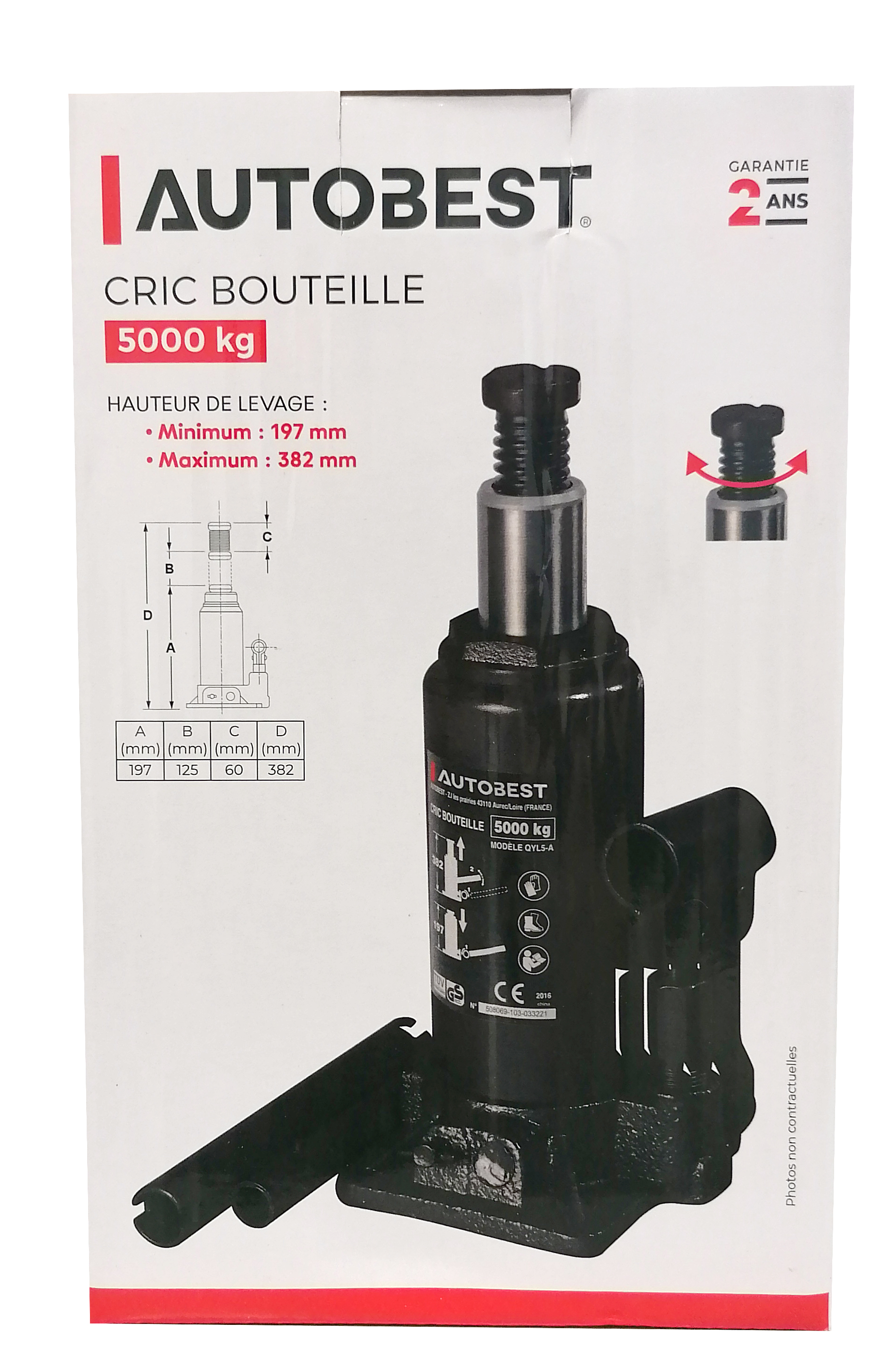 Accessoire Cric bouteille 5T levage de 197-382 mm